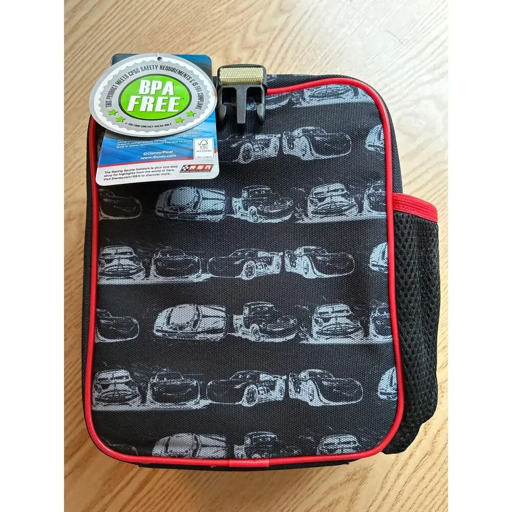 New Boys Disney Pixar Cars Insulated Lunch Bag Zippered Top Pockets 9.5